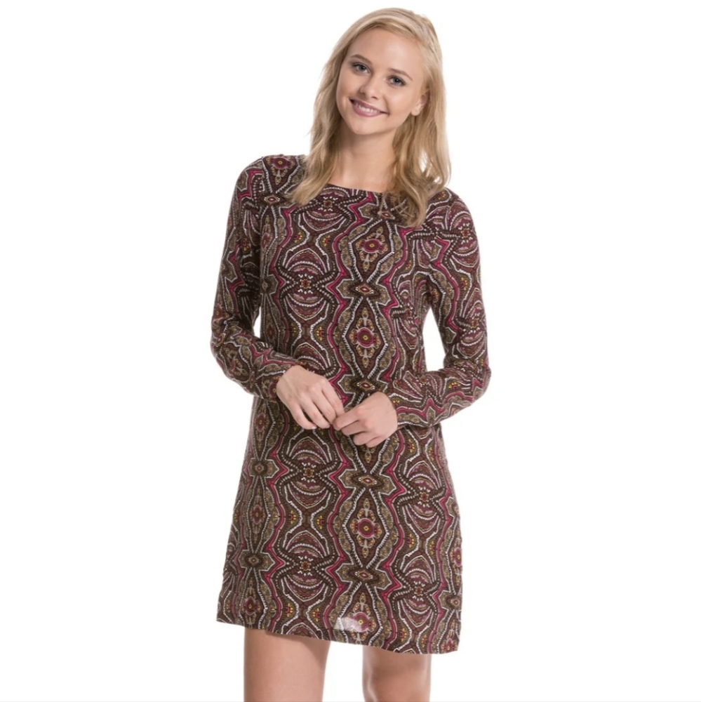 EUC Prana Scoop Neck, Long Sleeve, Mini, Paisley Shift "Cece Dress", Women's XS